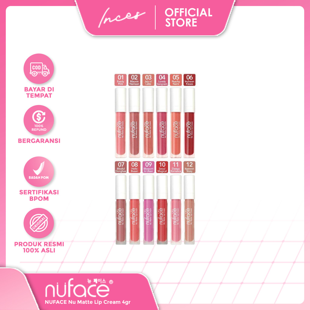 INCES - NUFACE Nu Matte Lip Cream 4gr | Lipcream Transferproof Velvet Nu Face 1- 12