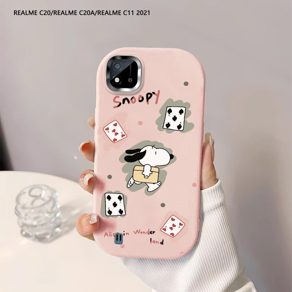 Softcase Untuk Realme C20 C20A C21 C25 C25S C15 C12 C11 2021 Cartoon Snoopy Cards Back Cover Case So