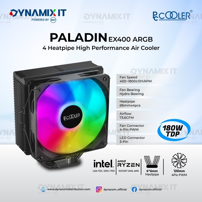 PCCooler PALADIN EX400 ARGB Tower CPU Air Cooler - HSF - Black
