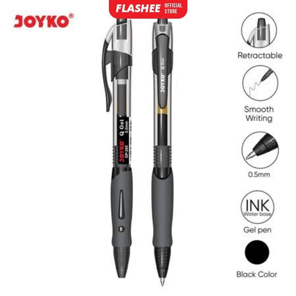 

Flashee GP-265 Q Pulpen Gel Joyko 0.5 mm Gel Pen Bullet Tip Soft Grip 1Pcs