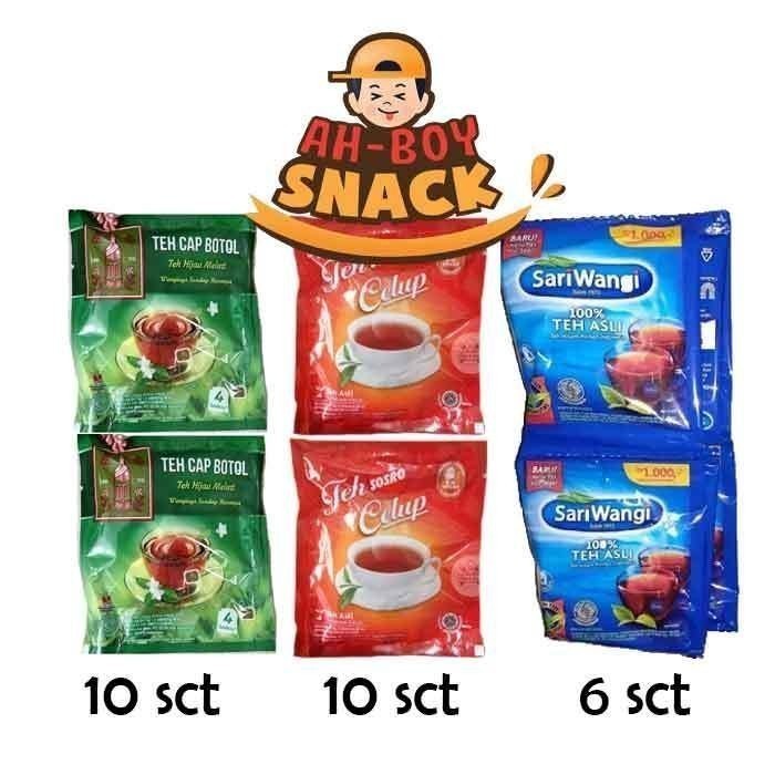 

TEH CELUP SOSRO, SARIWANGI, CAP BOTOL RENCENG ISI 10 SACHET X 8GR - TEH SOSRO, TEH CAP BOTOL, TEH SARIWANGI (6 SACHET)