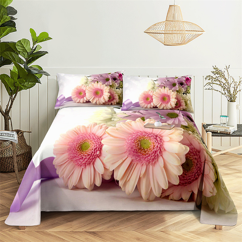 Pink Daisy Queen Sheet Set Girl, Lovers Room Bedding Set Bed Sheets and Pillowcases Bedding Flat She