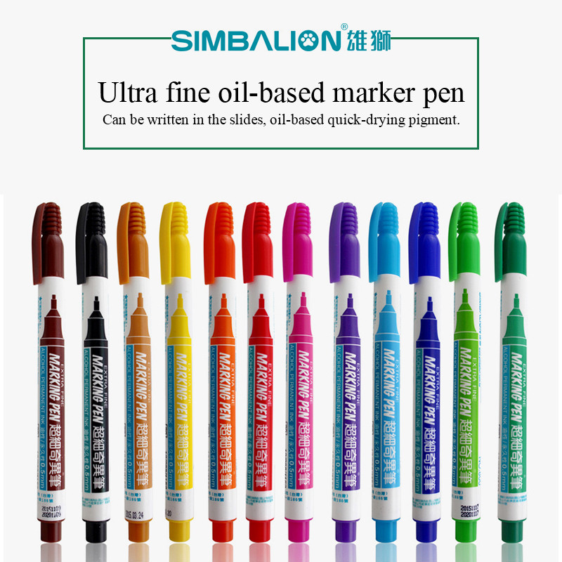 

Simbalion 800 Ultra Fine Oil-based Marker Pen 0.5 mm Alcohol Base Ink 12 Colors Permanent Mark On Paper/Wood/Cloth/Metal/Glass