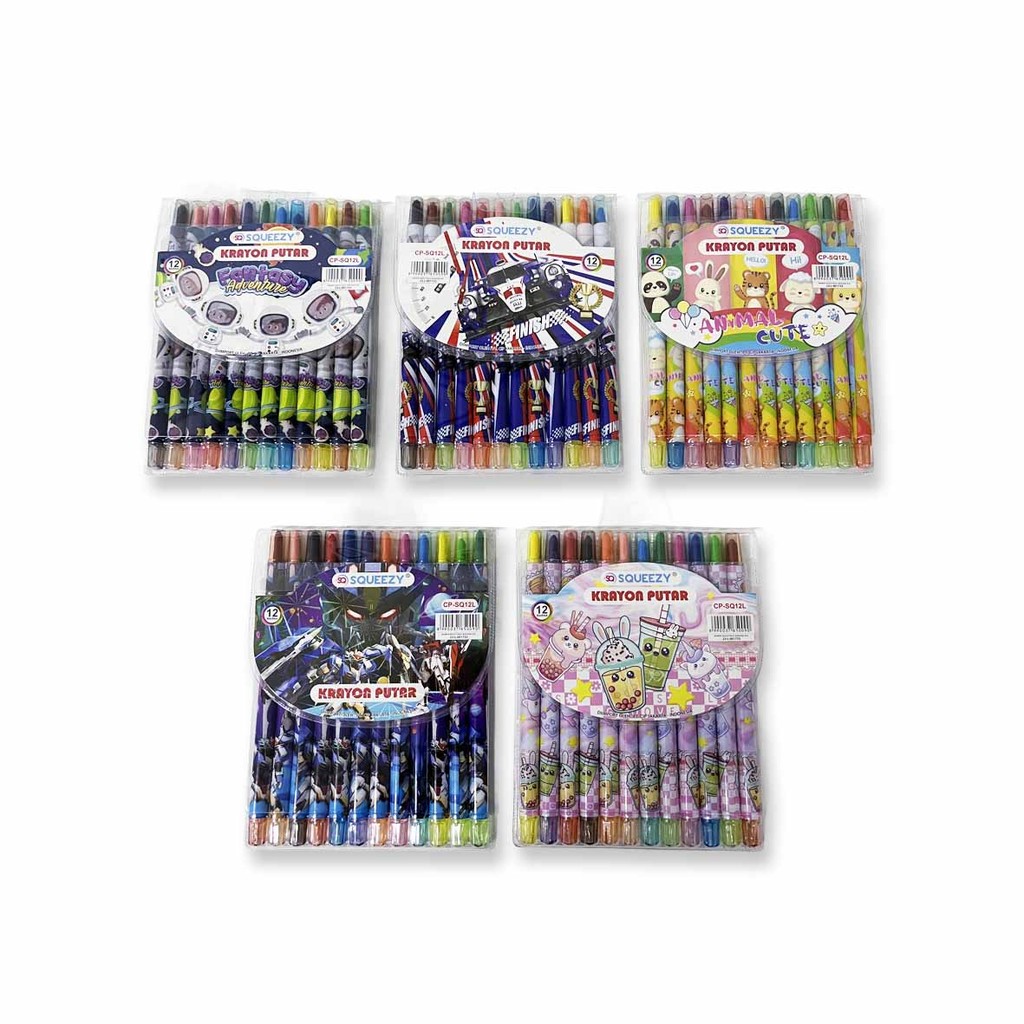 

Squeezy 12 Warna Crayon Putar Panjang CP-SQ12L Motif Kartun