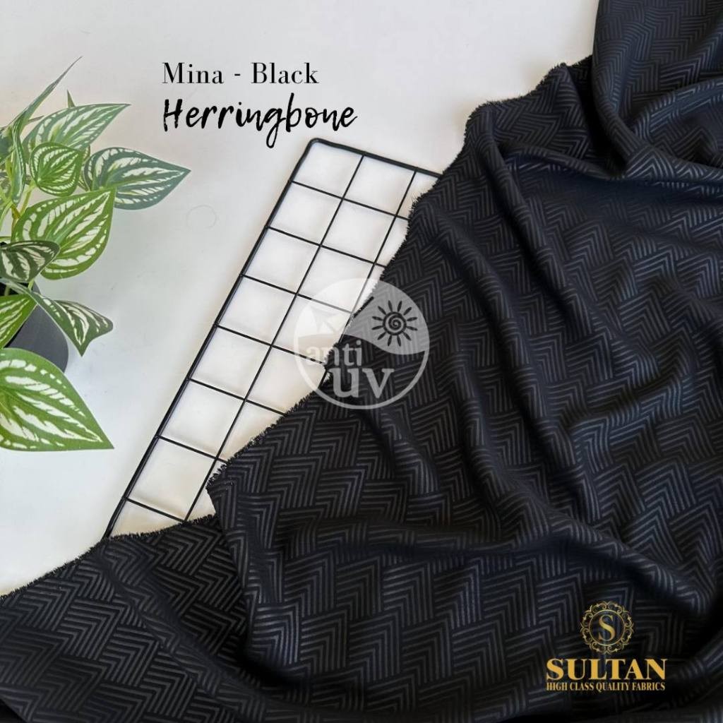 50CM MINA EMBOS HERRINGBONE JET BLACK (HITAM NORMAL) ANTI UV KAIN ABAYA SULTAN