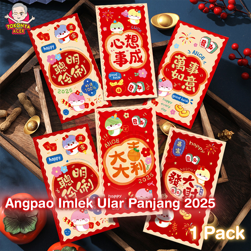 

ANGPAO PANJANG IMLEK 2025 SHIO ULAR KARAKTER LUCU ISI 6 MIX / HONG BAO AMPAO SINCIA EMBOSS PREMIUM