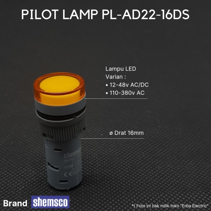 MU99 Pilot Lamp YELLOW 16mm 12-48v Indicator Lamp 12v 24v 48v PLAD
