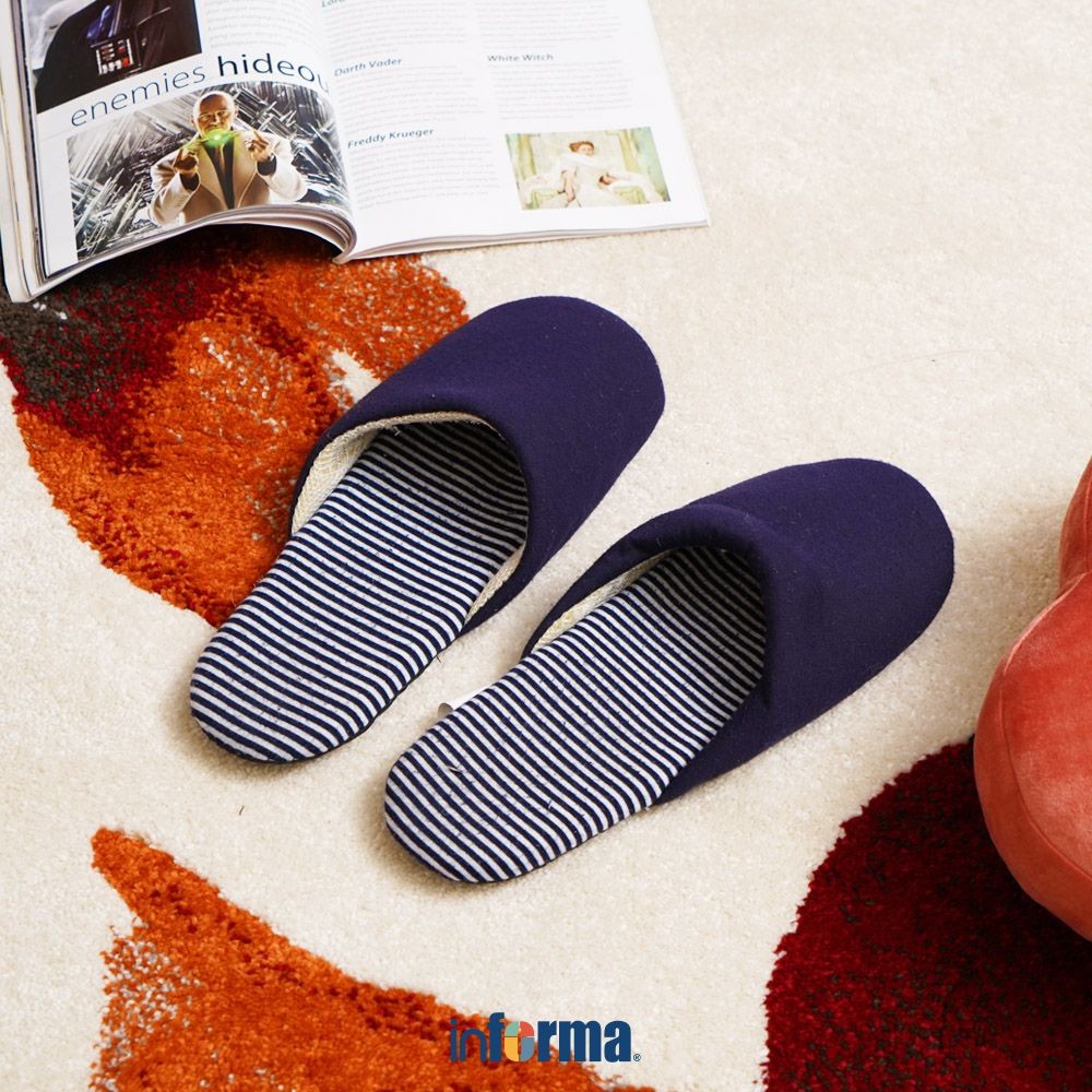 Informa Ukuran 28 cm Sandal Rumah Stripes - Navy Woman Home Slippers Sendal Indoor Alas Kaki Kamar S