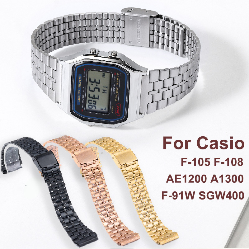 For Casio F-91W Meta Strap 18mm Stainless Steel Bracelet Casio Ae 1200wh for AE1300 AQ230 F105 F108 