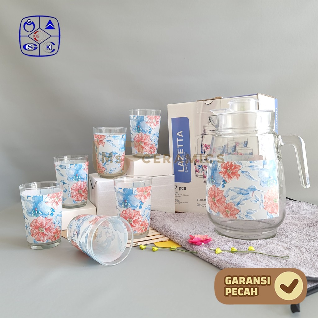 KIG  1 SET Drink Teko Set LAZETTA Pitcher Set Beling Jug Drink Set 4 Gelas + 1 Teko LAZETTA MURAH SO