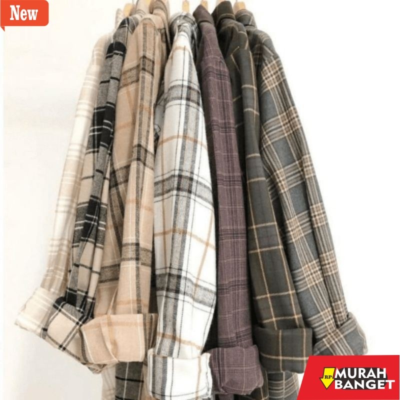kemeja kotak kotak cowok Kemeja flanel pria dan wanita lengan panjang distro ORI