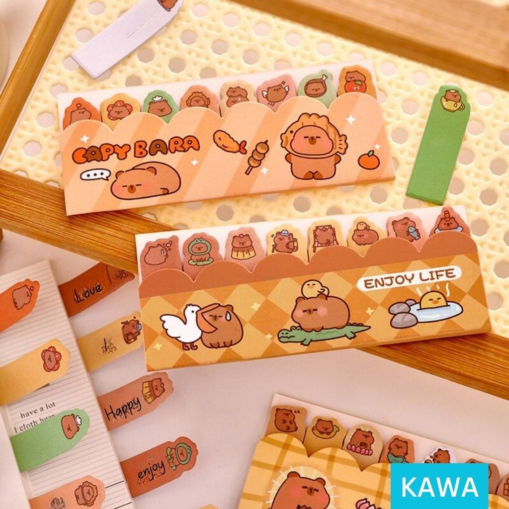 

KAWA Stick Note Set 8in1 Capybara Sticky Notes Isi 120 Lembar Memo Catatan Tempel Kertas Penanda