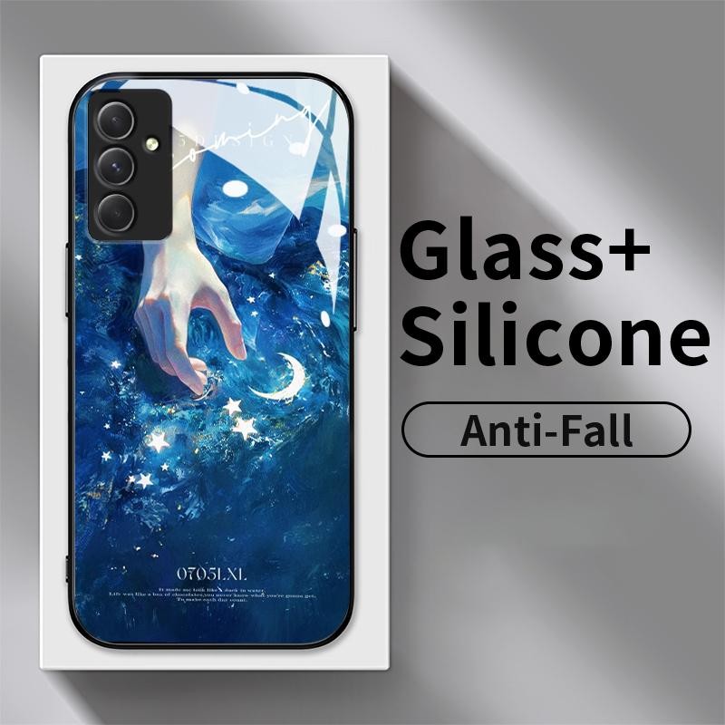 Casing Hp For Samsung A54 5G A50 A50s A51 4G A52 A52s A53 A7 2018 Kaca HD Silikon Belakang Artistik 