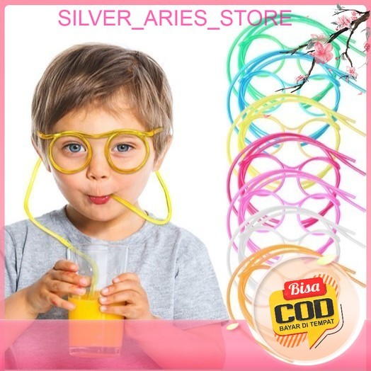 Silver Aries [COD]. Sedotan Kacamata Unik, Mainan Straw Sedotan Minum Anak Bentuk Kaca mata Warna Ra