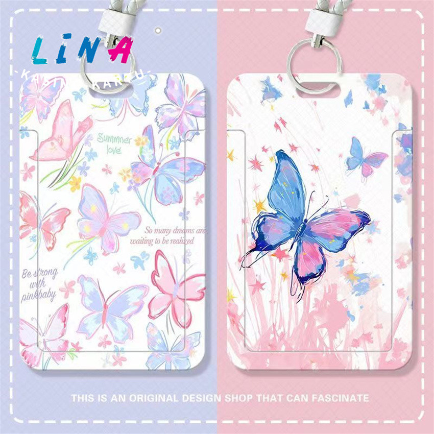

Set kartu geser siswa lucu kupu-kupu grafiti cat air kartu makan kartu bus kartu ID penutup pelindung kartu kampus kontrol akses