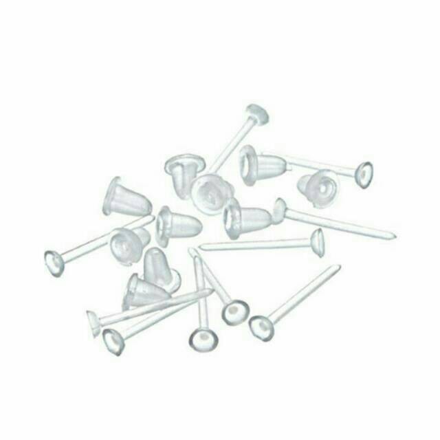 Anting tusuk plastik / bening 1 pasang dan stopper 1 pasang