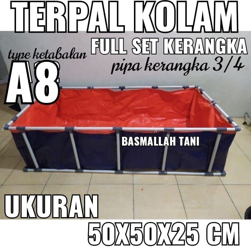 DISTRIBUTOR terpal full set terpal kolam ikan 50x50x25 cm A8 fullset beserta kerangkanya Bisa bayar 