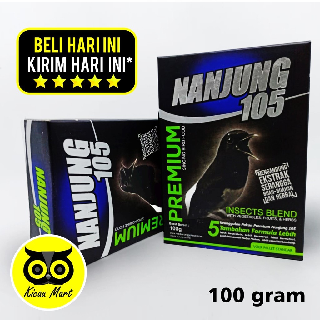 KICAU MART NANJUNG 105 PREMIUM VOER PELLET EBOD JAYA PUR PELET PAKAN MAKANAN BURUNG MURAI KACER 100 