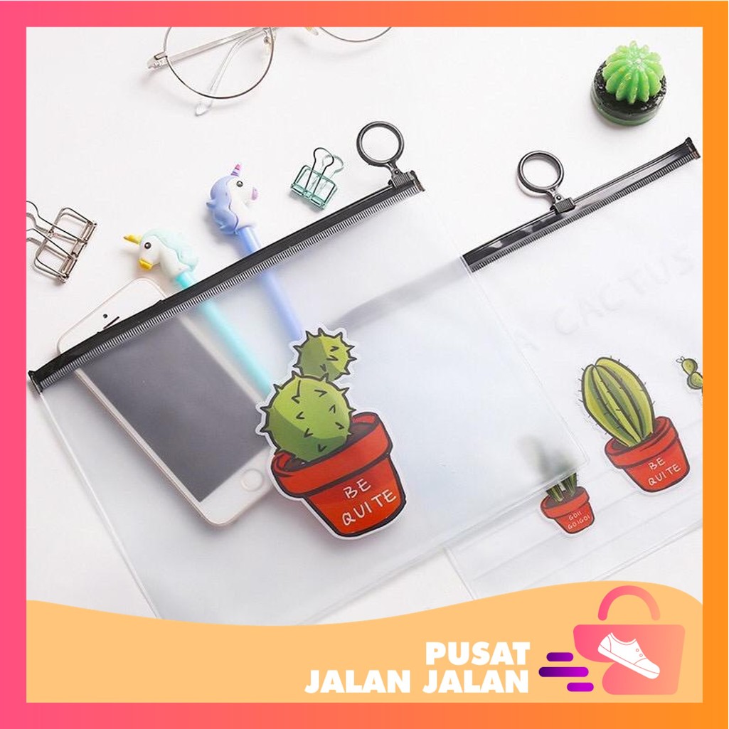 

PJJ - S645 Tempat Pensil Transparan Motif Kaktus / Pouch Penyimpanan Alat Tulis Import