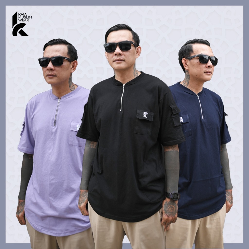 Kaos Kurta Tactical Pria | Kurta Zipper Premium | BAJU Muslim Pria Lengan Pendek Cotton Combed 24s