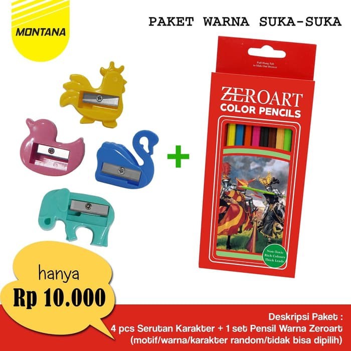

MONTANA Paket Pensil Warna TH-700 + Rautan Serutan Pensil 4 Pcs Sharpener Motif Animal TSJ-24