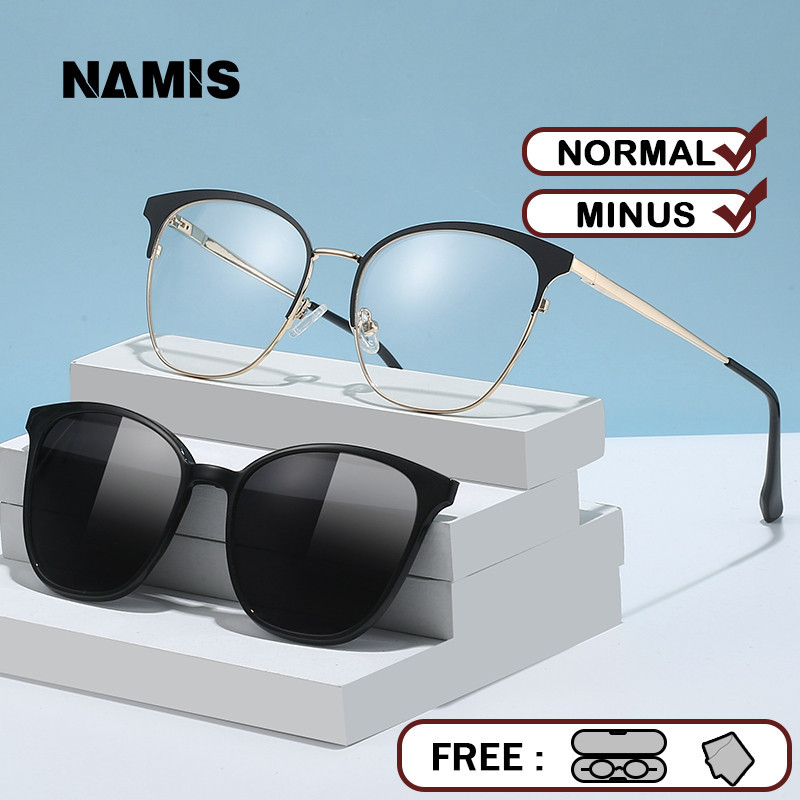 Namis Kacamata Clip On Hitam Minus Wanita Pria Anti Blueray Photocromic Bluecromic Kaca Mata Optik