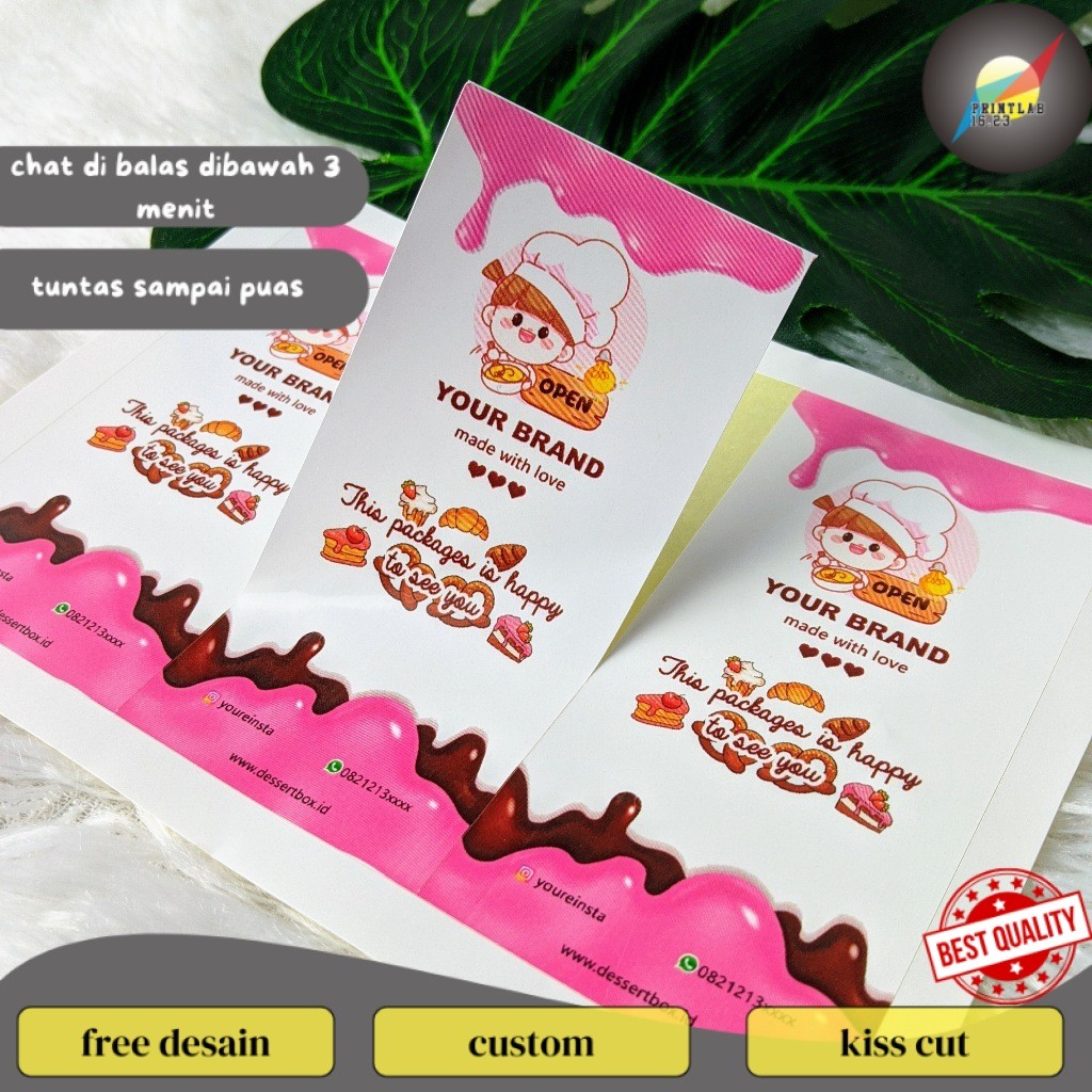 

PrintLab Stiker Seal Dessert Cetak Sticker Seal Segel Box Persegi Segel Custom Free Desain A3+