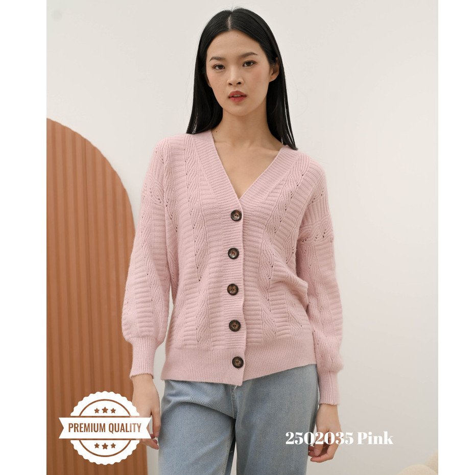 Cammomile 2502035 v26 Cardigan korea Style tebal kancing 5 rajutan knitwear lengan panjang BARU