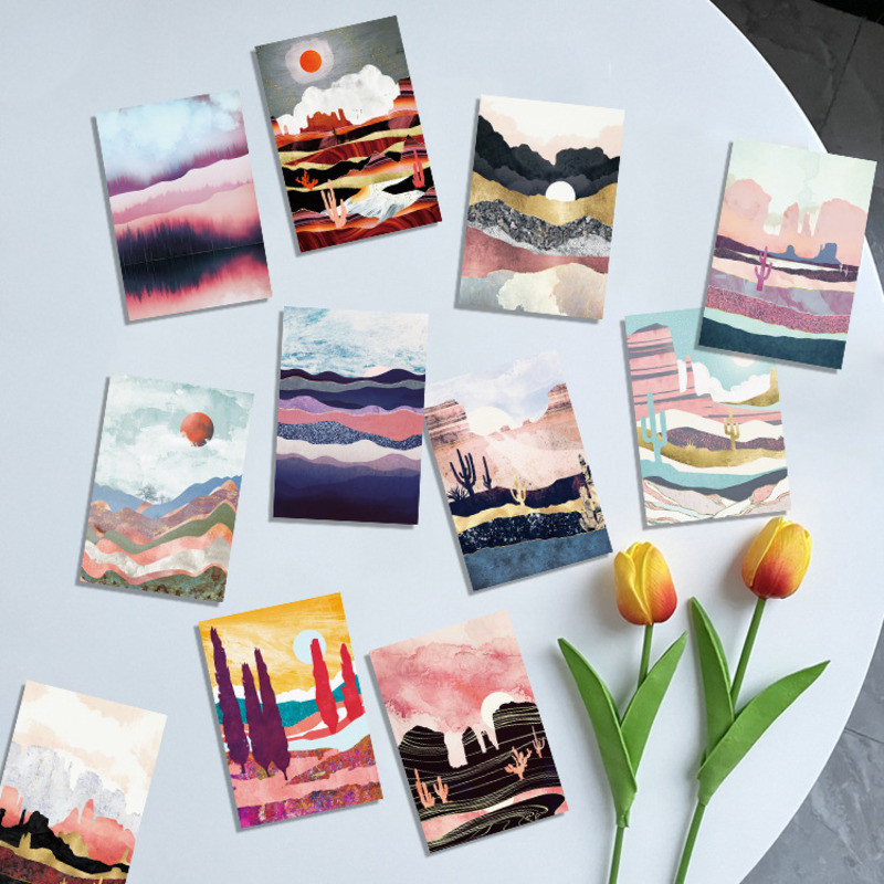 

Ins Mountain River Scenery Art Postcards Creative Colorful Decoratiove Card Bedroom Background Wall Sticker Photo Props 15sheets