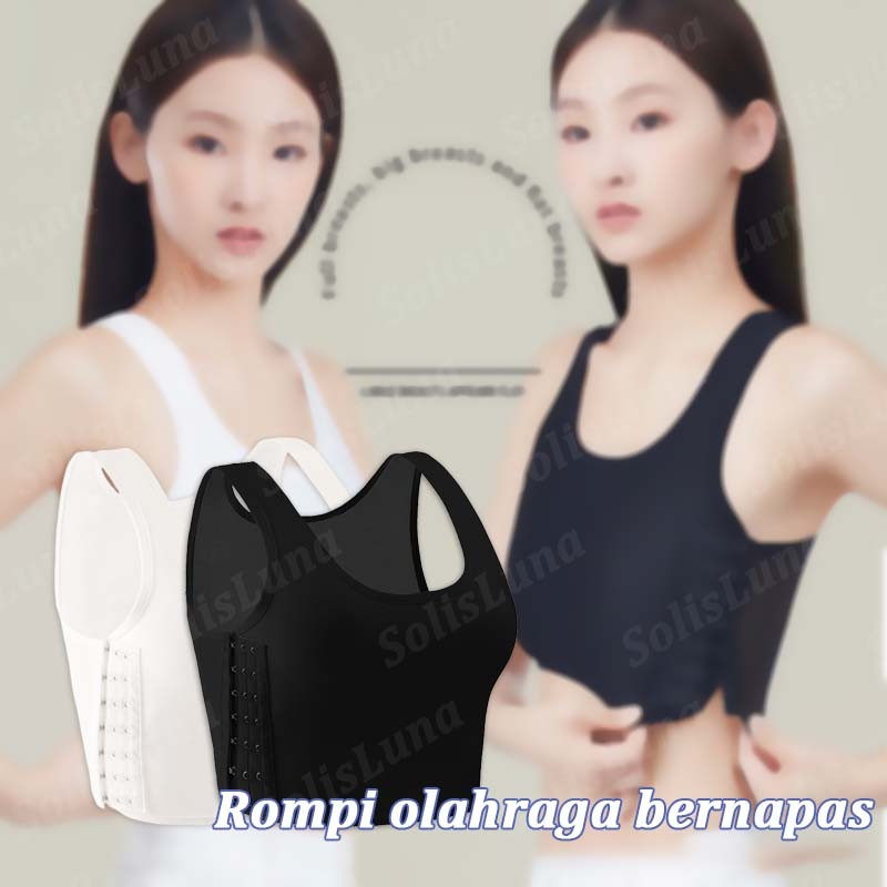 Tank Top Olahraga Bernapas Breast Binder chest binder/ perata dada Kait samping half Tank Top Olahra