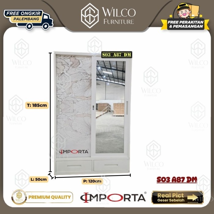 Lemari Pakaian Besi 2 Pintu Sliding Importa | Lemari Baju Importa S03 A87 DM | Lemari Pakaian Besi P