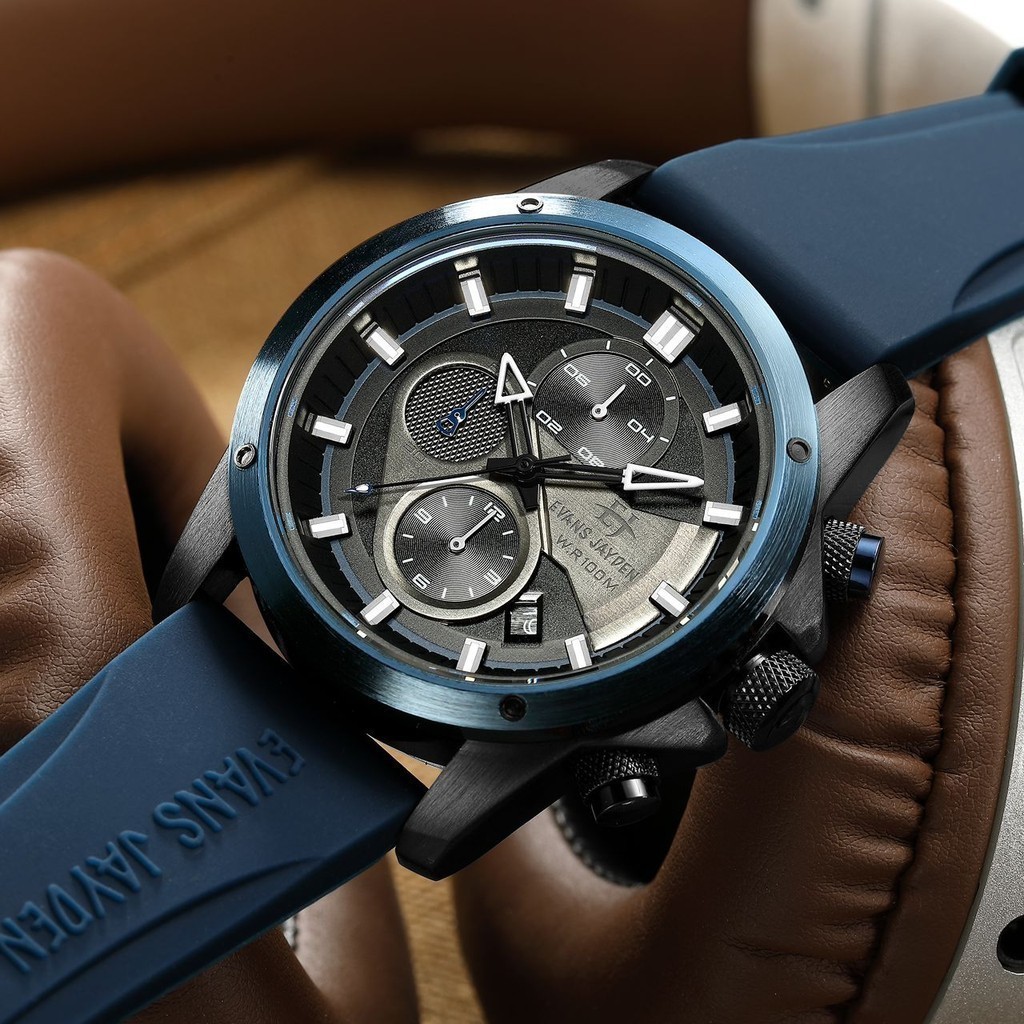 [ DISKON ] Jam tangan Pria Evans Jayden 9589 Rubber Kaca Sapphire Water Resistant 10 ATM