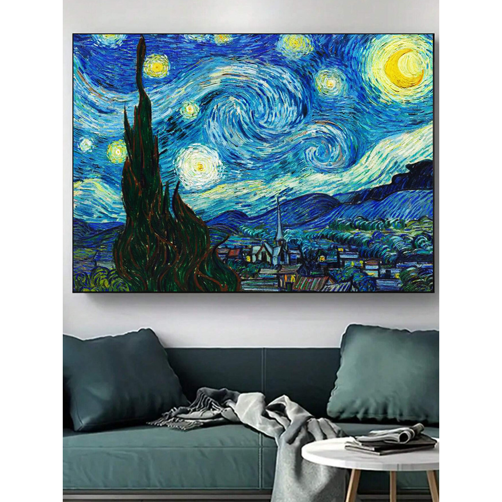 

DIY Round Diamond Handmade Diamond Painting Landscape Van Gogh's Starry Sky Pattern Full Diamond Mosaic Decorative Painting Set