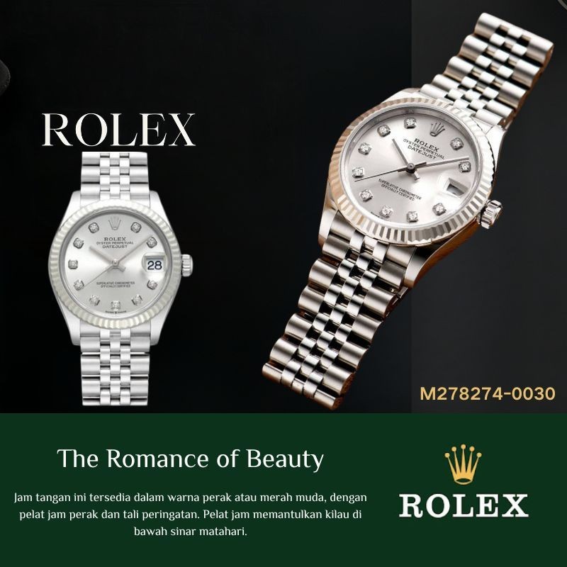 【Rolex 100% Asli Jaminan Seumur Hidup】 Jam Tangan Wanita Rolex Swiss Asli Baru 100M Tahan Air Jam Ta