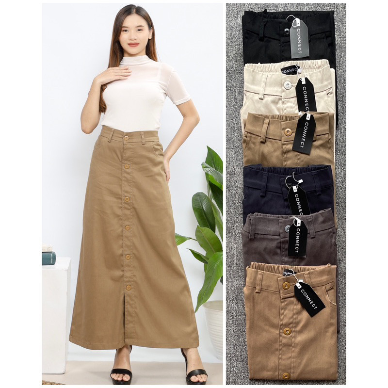 Rok Chinos Kancing Rok Panjang Wanita Casual Button Skirt Rok Connect Rok Panjang Button Rok Chinos 