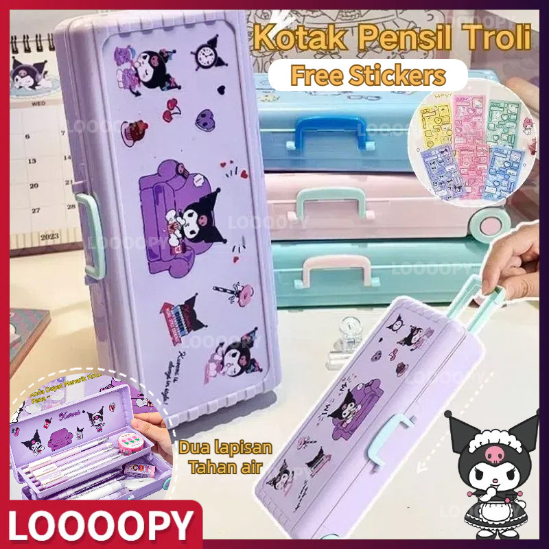 

【LOOOOPY】(Free Sticker) Kotak Pensil Troli Lucu Kotak Alat Tulis Dua Lapis Koper Kreativitas Kapasitas Besar Pemodelan