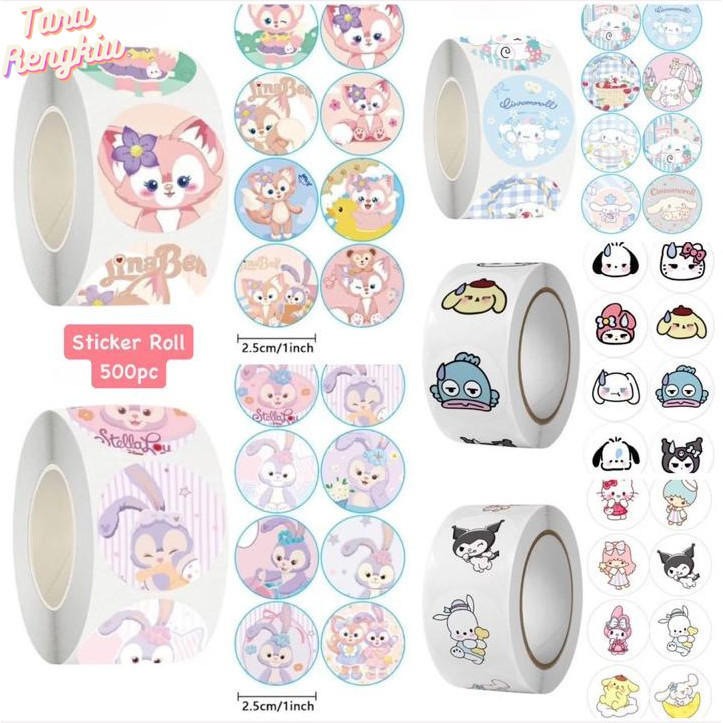 

TR - Sticker Roll 2,5 Cm Edition Sanrio Stiker Roll Aesthetic 500 Pcs Sanrio Lucu