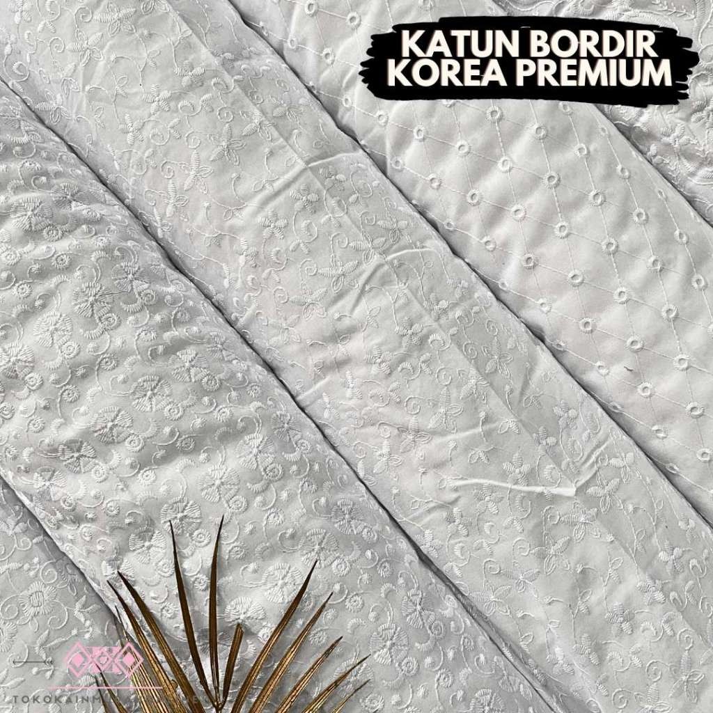 Kain Katun Bordir Korea Super Premium Mukenah Original 100% Cotton Embroidery (KHUSUS PUTIH BERSIH)