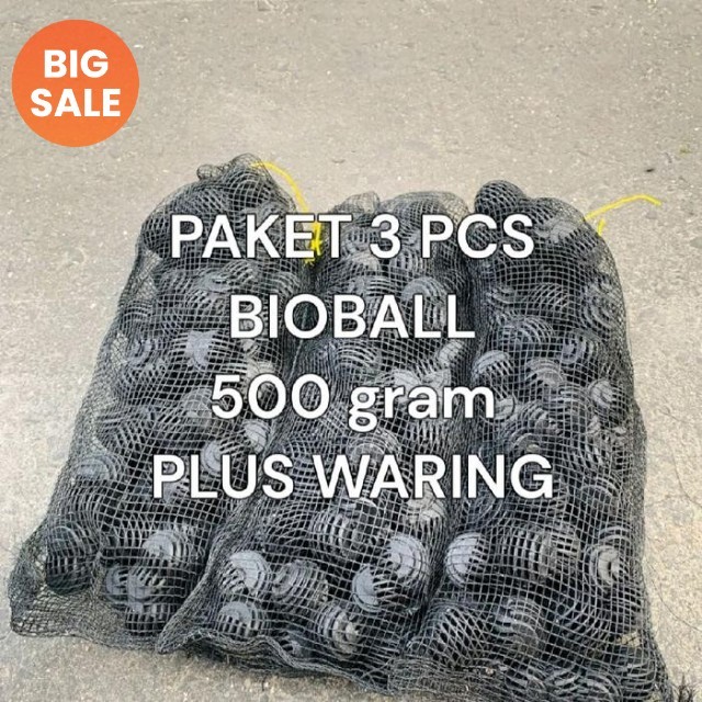 Paket bioball plus waring 500 gram 3 pcs / bioball plus waring / bioball / media filter koi / media 
