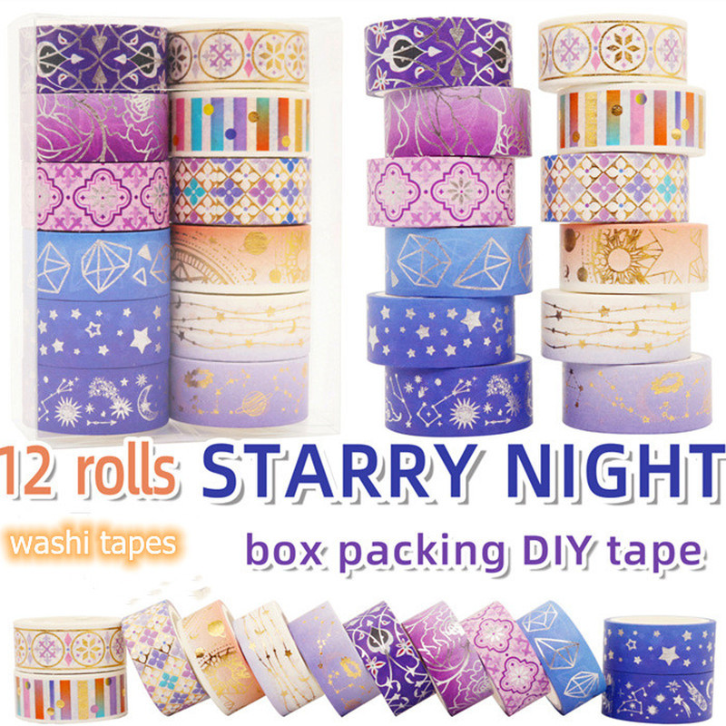 

12 Rolls/set Purple Star Gold Foil Washi Tape Set Constellation Series Laser Masking Tapes for Scrapbooking DIY Stationary Set