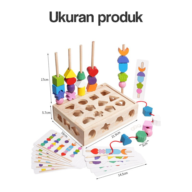 NEW Puzzle Shape Matching Set Wooden Puzzle Toy Mainan Puzzle Kognitif Pencocokan Geometris