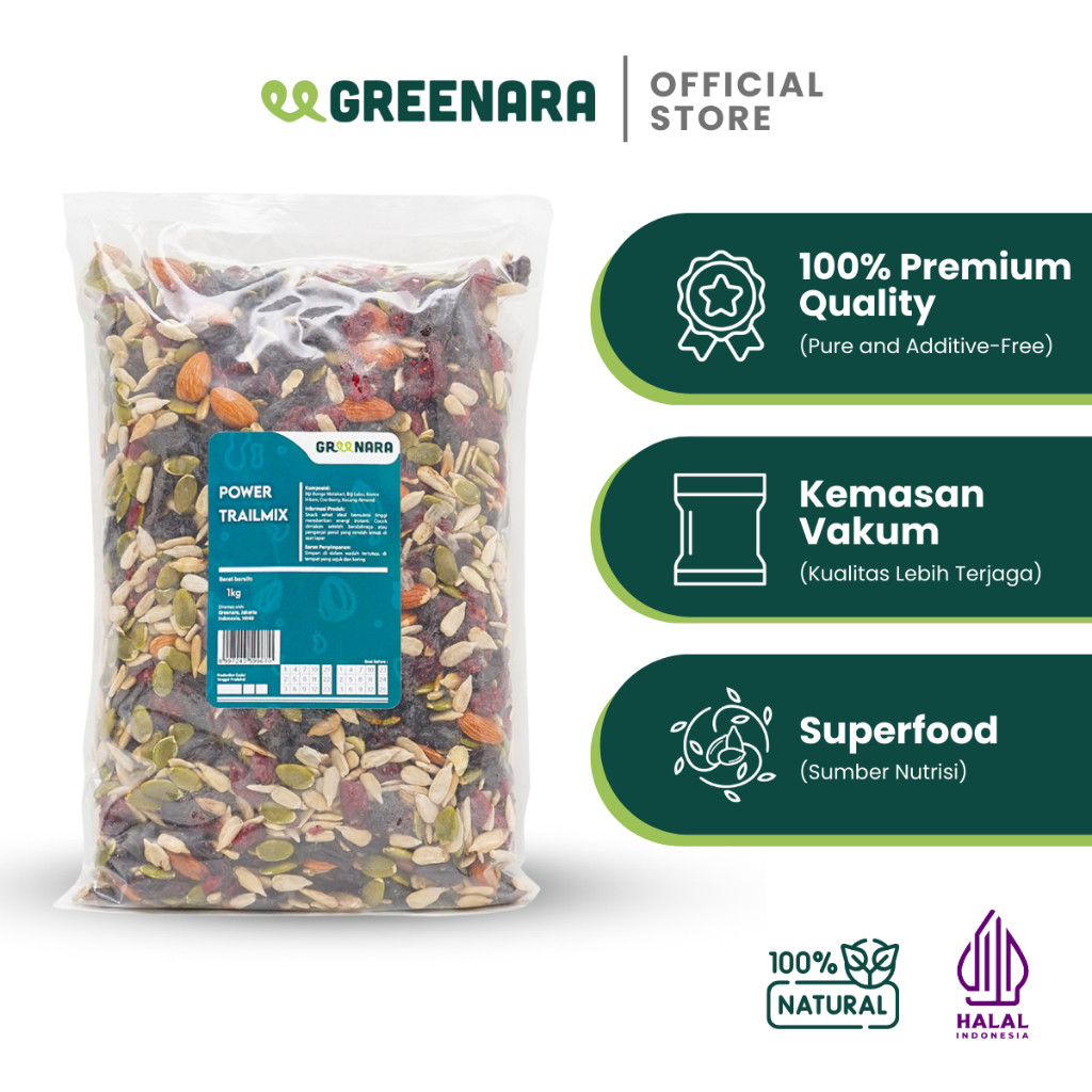 

Greenara Natural Power Trail Mix 1Kg / Healthy Snack (No Sugar Added) / Snack Sehat