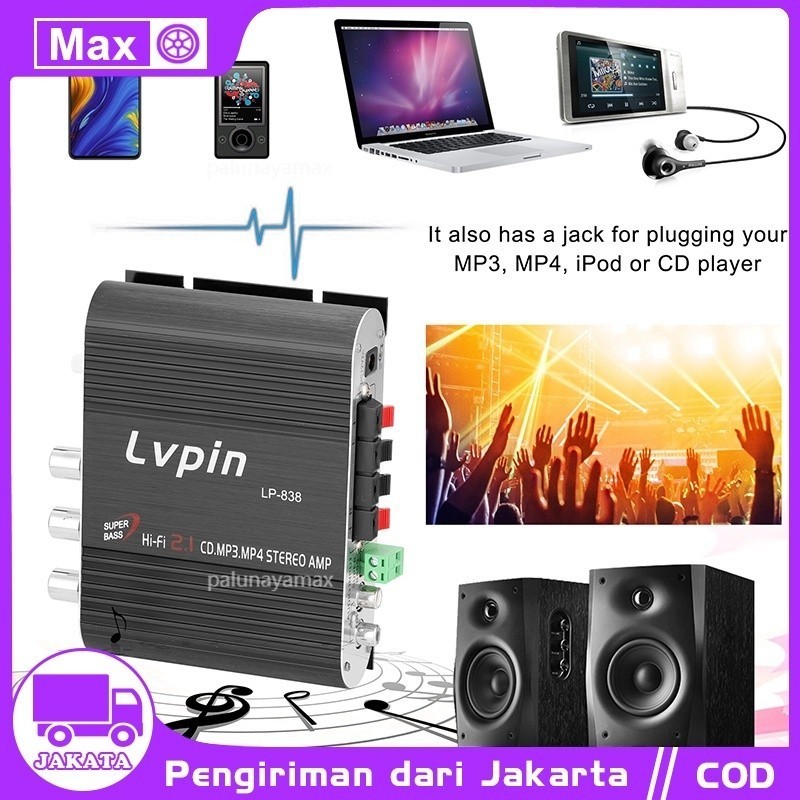 LVPIN Mini HiFi Stereo Amplifier Treble Bass Booster 12V 20W - LP-838 / Ampli Mini Stereo / LVPIN hi