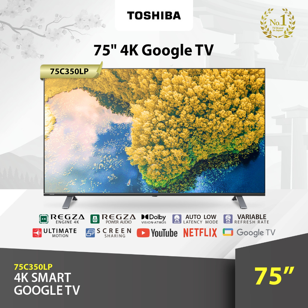 Toshiba TV 75" UHD 4K Smart Google TV 75 Inch 75C350LP Dolby Atmos