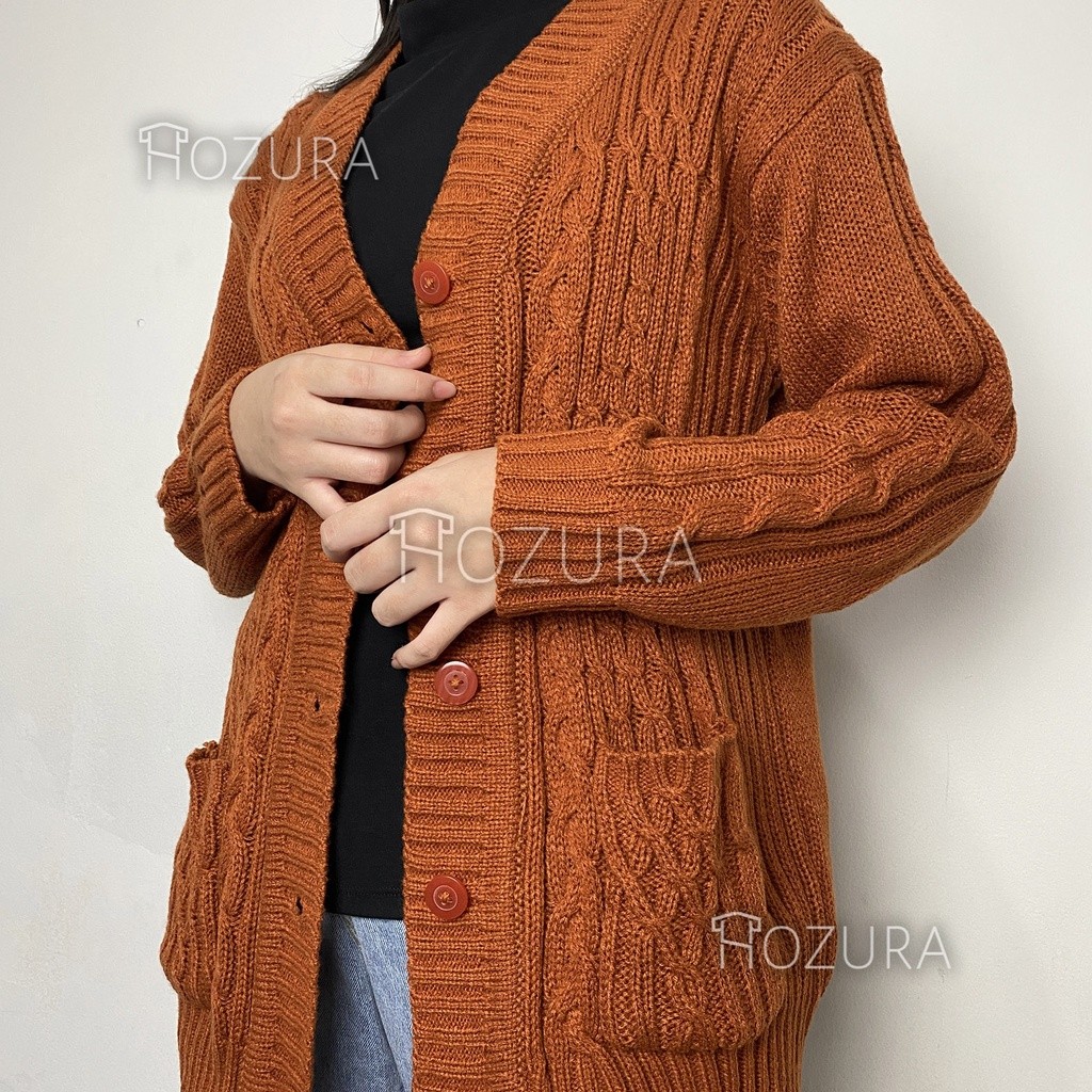 SD89ID Hozura - Cardigan Sweater Rajut Wanita Lanna (Batta) - Cardigan Rajut Jumbo Oversize Tebal - 