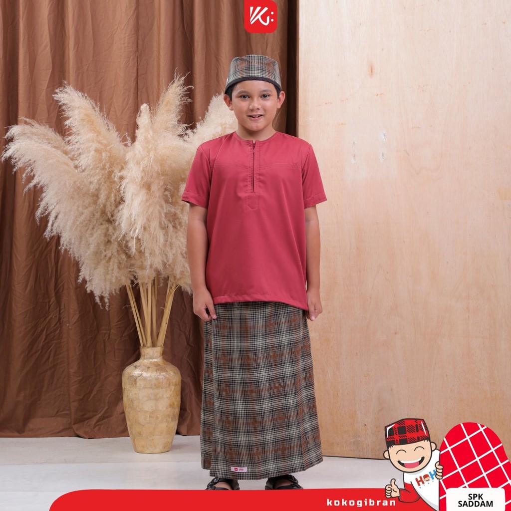 Set SPK Anak KokoGibran (Saddam) / Set Koko Sarung Instan Peci Anak / Sarkoci  / Baju muslim anak (S