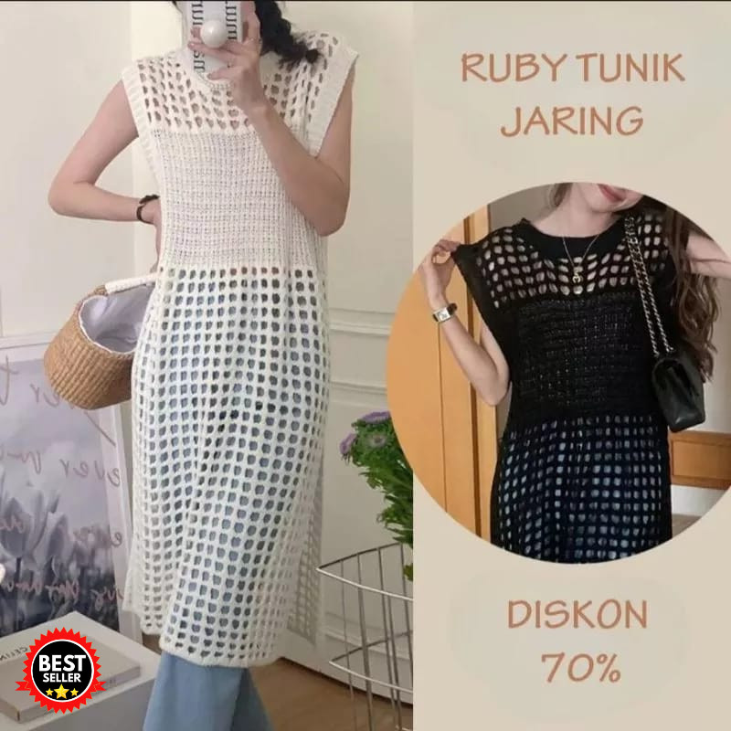 RUBY DRESS RAJUT JARING / TUNIK RUBY JARING / OUTWEAR RAJUT DRESS / RUBY KNIT / Atasan tunik rajut j