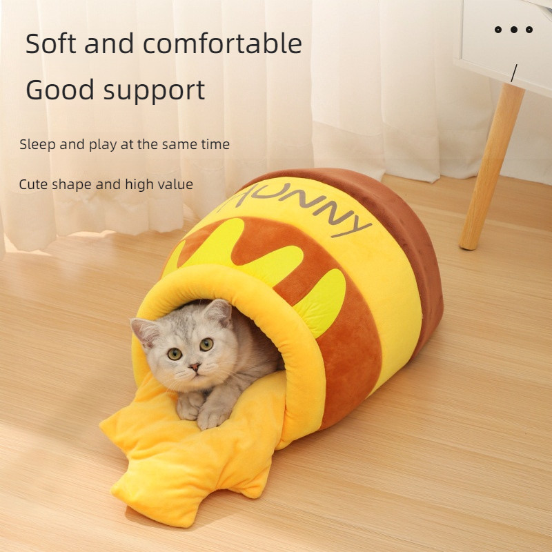 Honey Pot Warm Cat Bed Winter Deep Sleep Nest Hiding House and Habitats Inside Thick Padded Home Sup