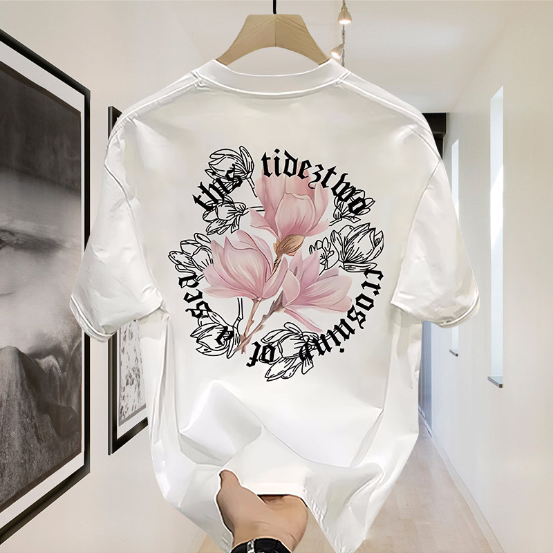 Outlets Chrome Hearts Bunga 100% Cotton Heavyweight Kaos Boxy Fit T Shirt Pria Wanita Graphic Tee - 