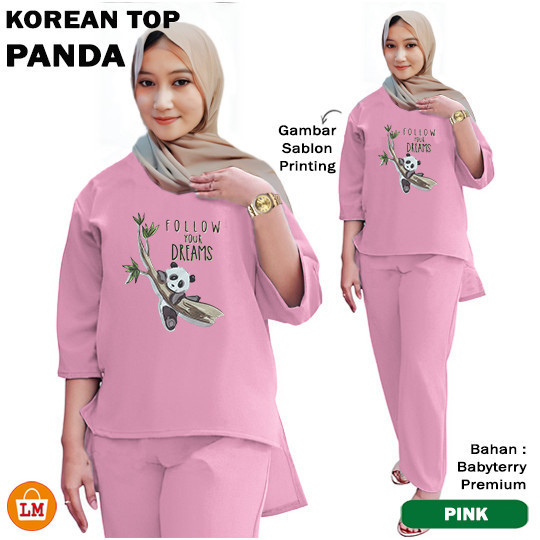 PANDA SET | Korean Top Setelan Kaos Training Wanita Lengan Panjang Bahan Babyterry L XL XXL XXXL
